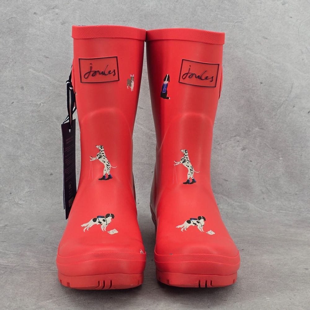 New Joules Rain Boots Mid Calf Molly Welly Print Hike Dogs Red Size US: 5 UK: 3 - Picture 2 of 12